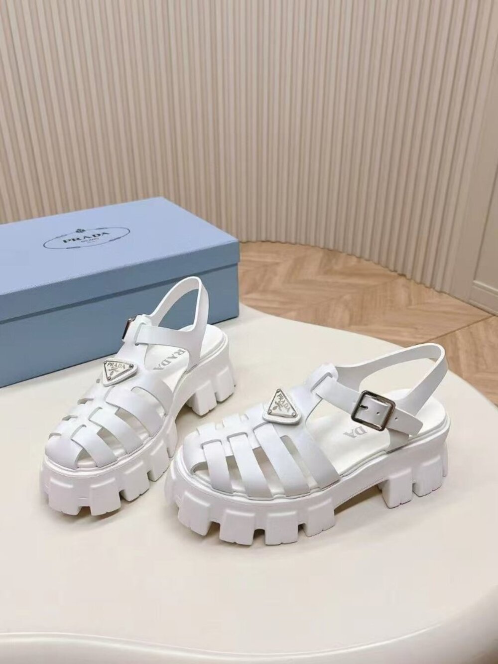 Prada White Monolith Fisherman Platform Sandals